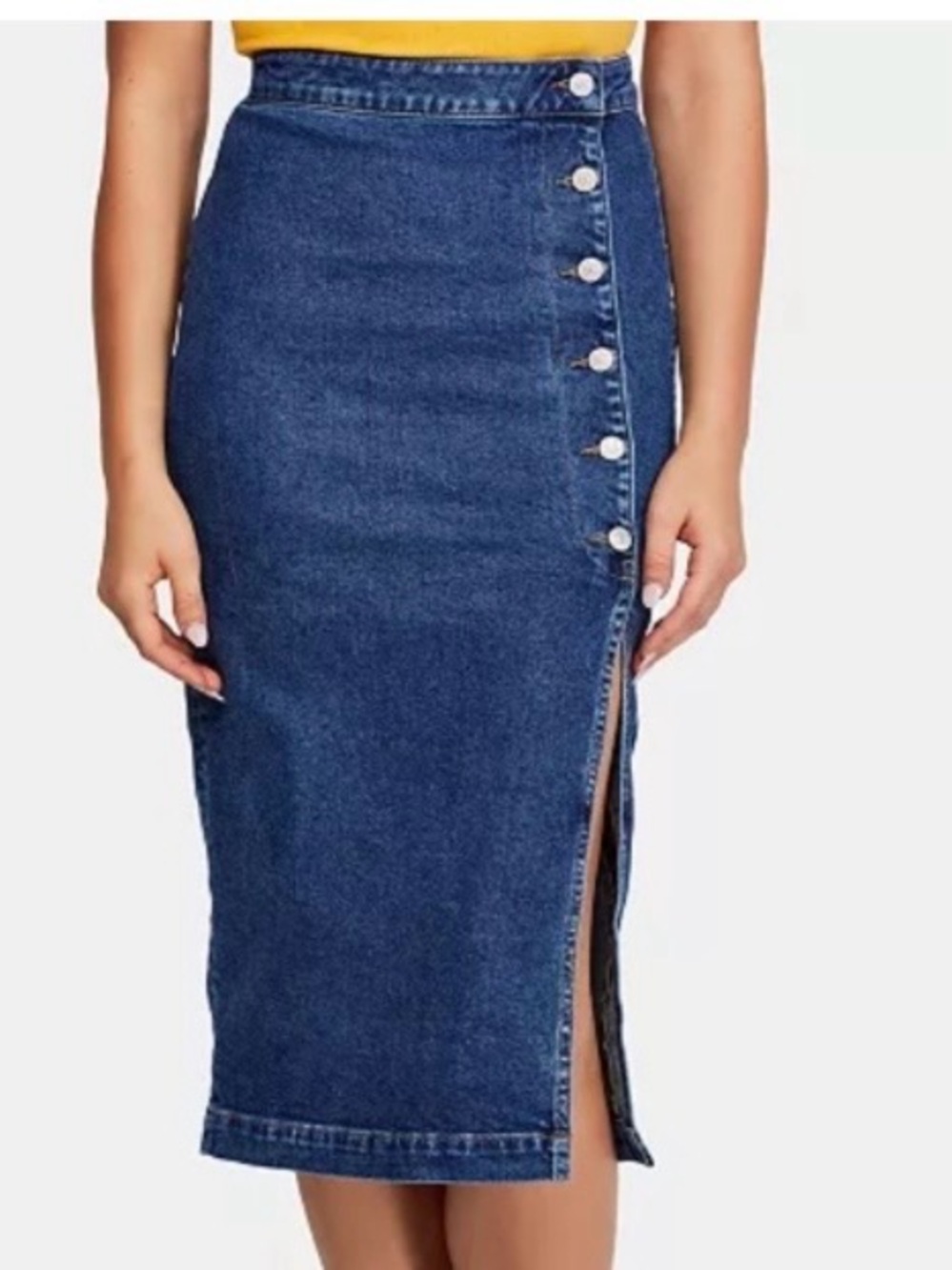 FREE PEOPLE Jasmine High Rise Dark Blue Denim Button-Front Midi Skirt. Sz 2
